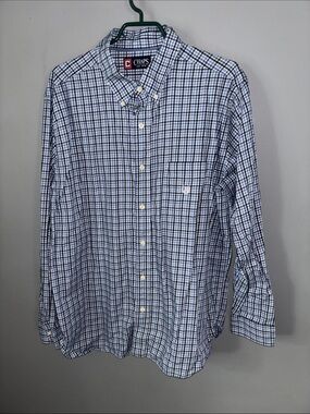 Chaps Men’s Blue and White Checked Button-Down Shirt
